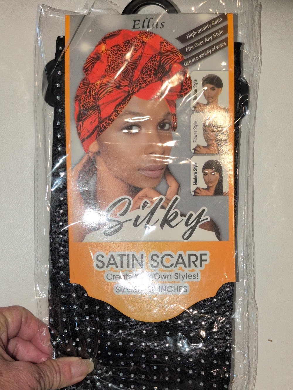 Ella Satin Scarf - Black With Sparkling Silver Accents